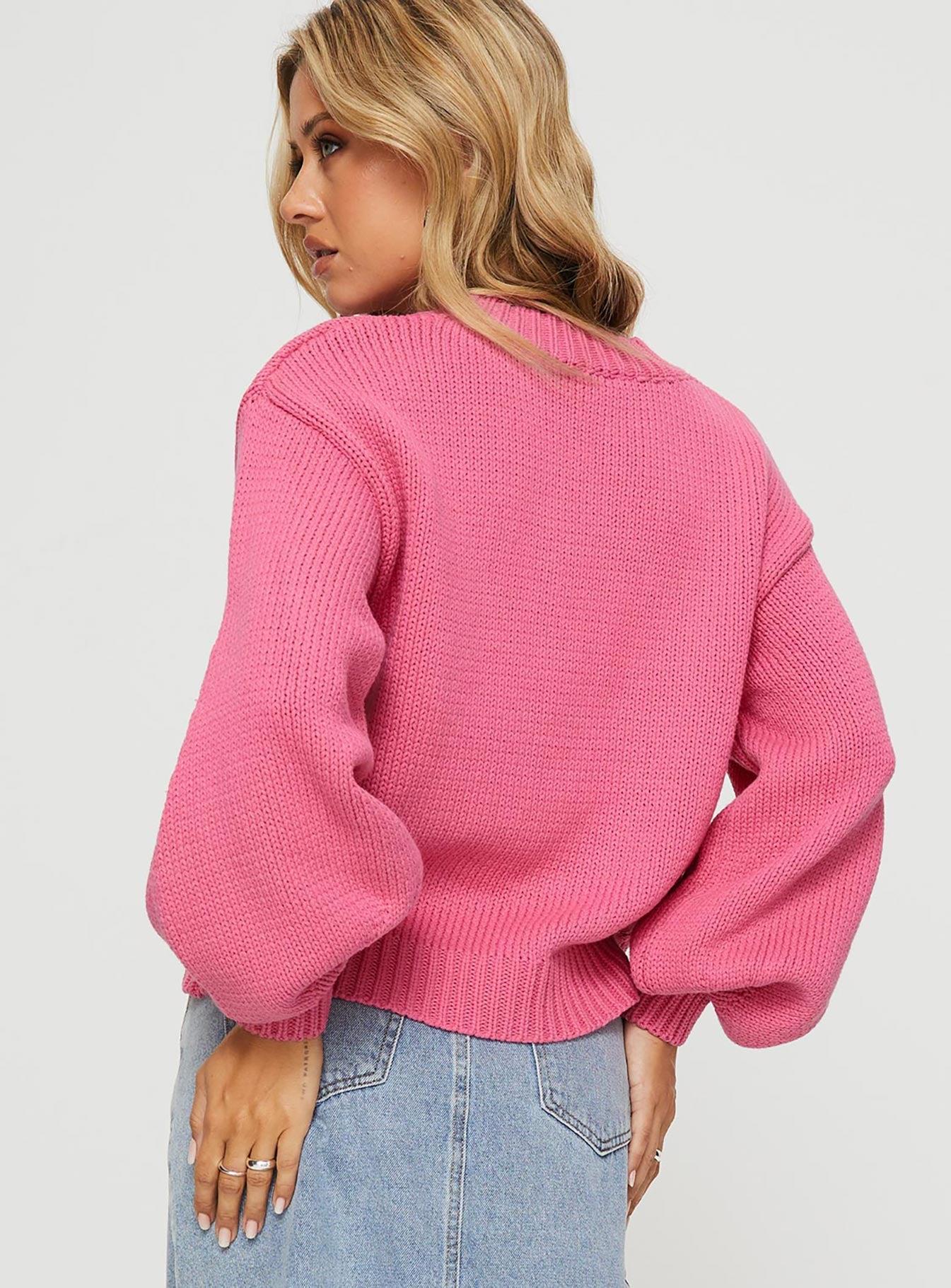 Harmony Balloon Sleeve Knit Sweater Pop Pink Product Image