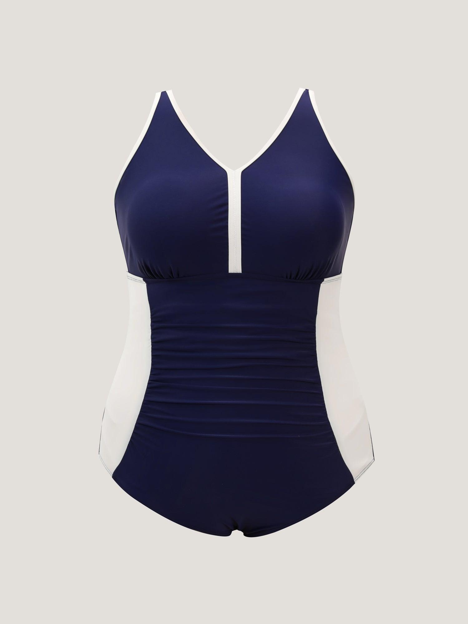 Color Contrast Tummy-Control One-Piece Swimsuit Female Product Image