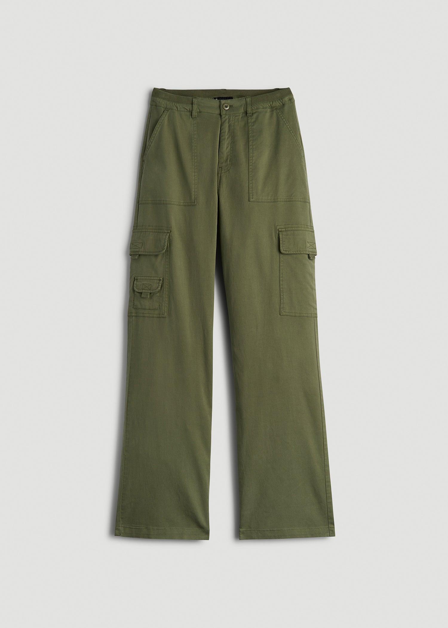 Garment Dyed Wide Leg Cargo Pants for Tall Women in Bright Olive Female Product Image