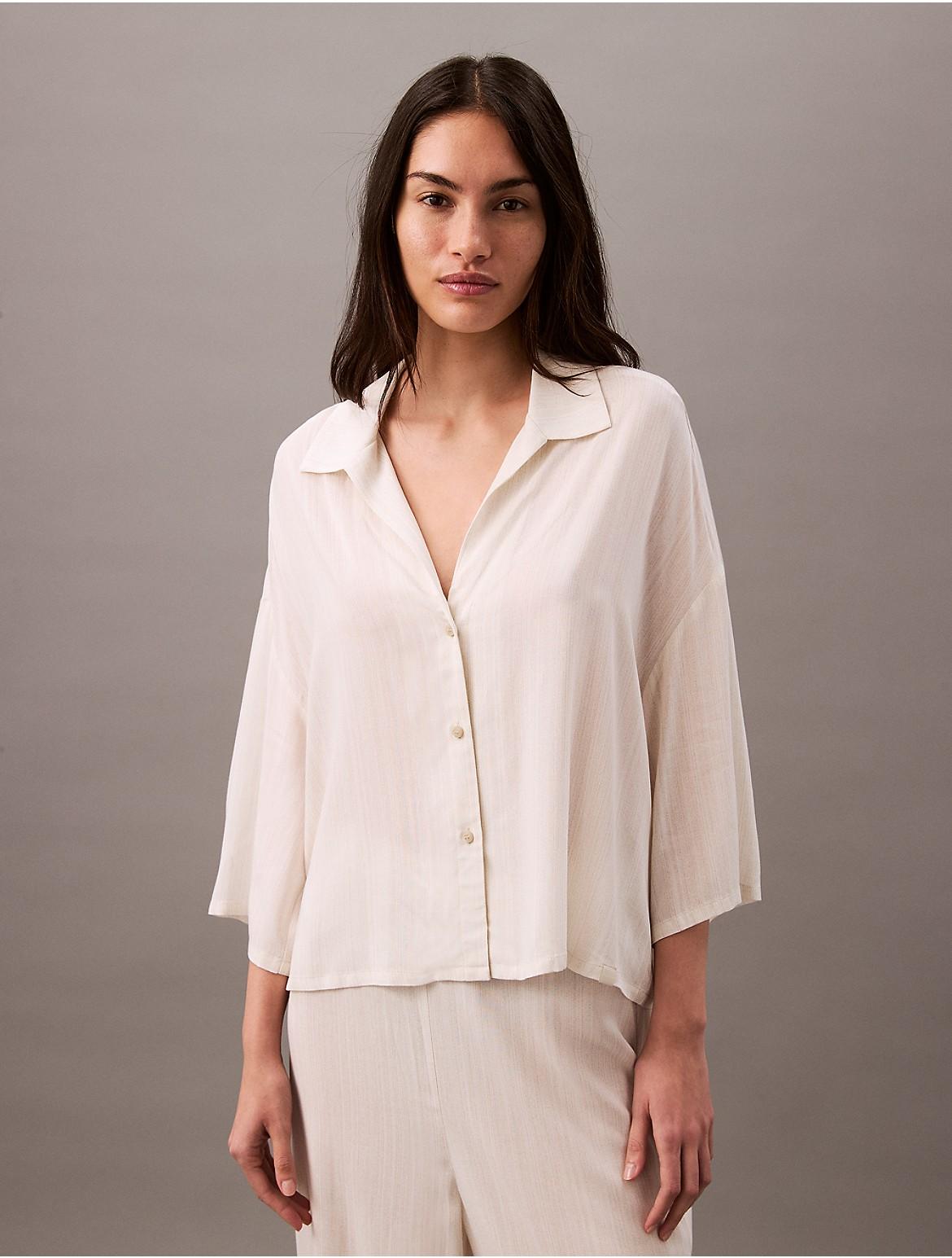 Calvin Klein Womens Woven Viscose Button-Down Short Sleeve Shirt - Neutral Product Image