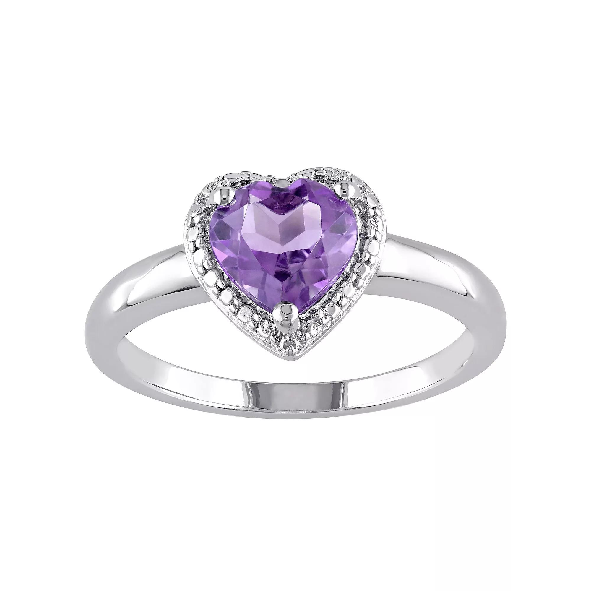 Stella Grace Sterling Silver Amethyst Heart Halo Ring, Women's, Size: 8 Product Image