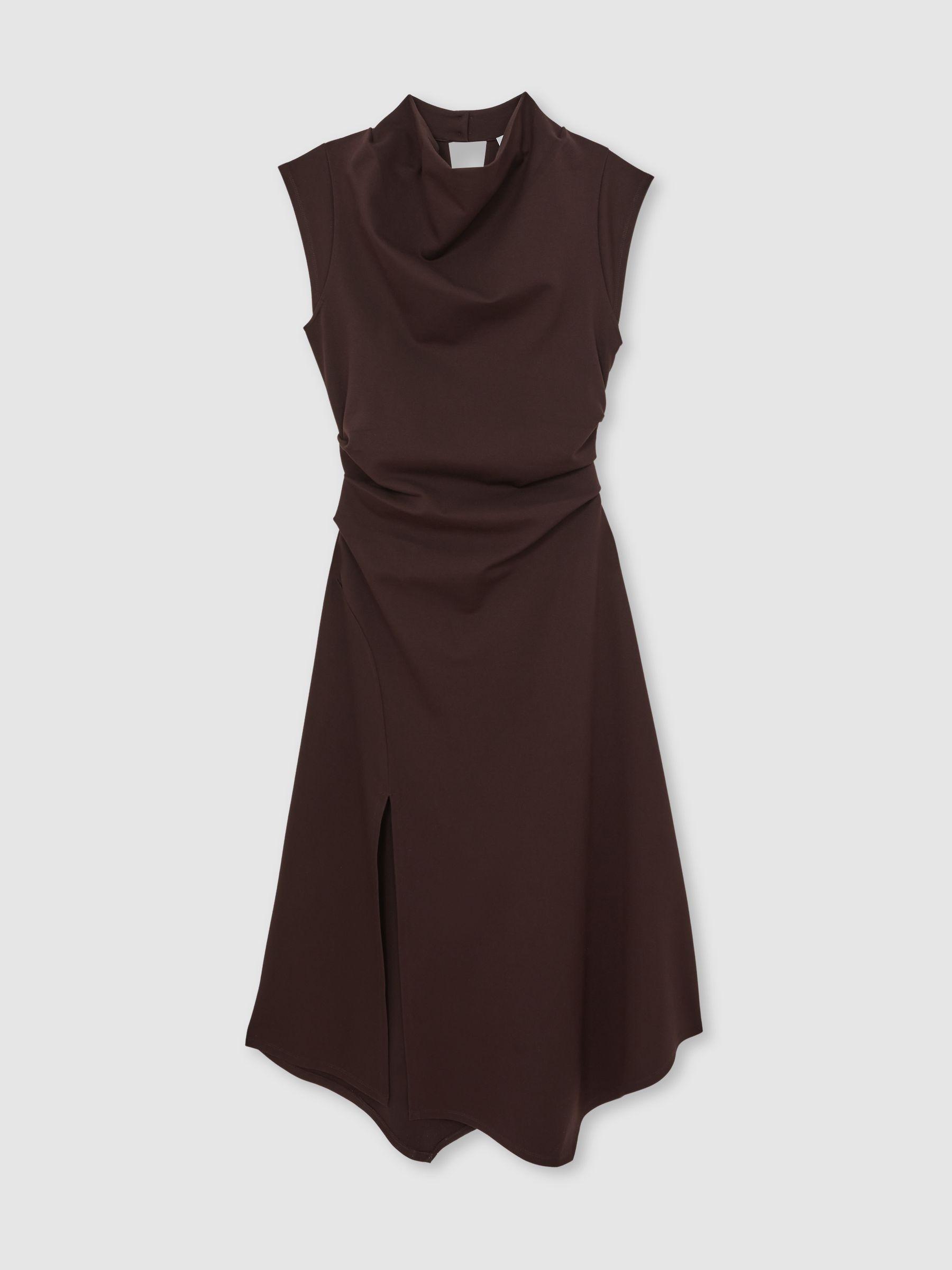 Twill-Jersey Draped Midi Dress in Burgundy Product Image