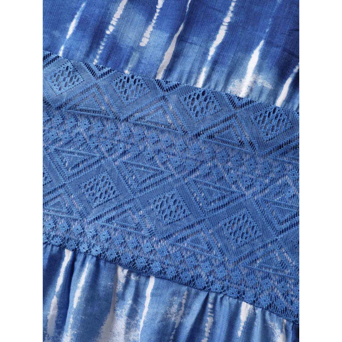 Plus Size Tie-Dye Lace Trim Cami Midi Dress Mediumblue Women Boho V-neck Sleeveless Curvy BloomChic 26/4X Product Image