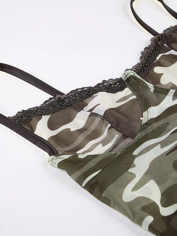 Mesh Printed Lace Stitching Cami Top Product Image