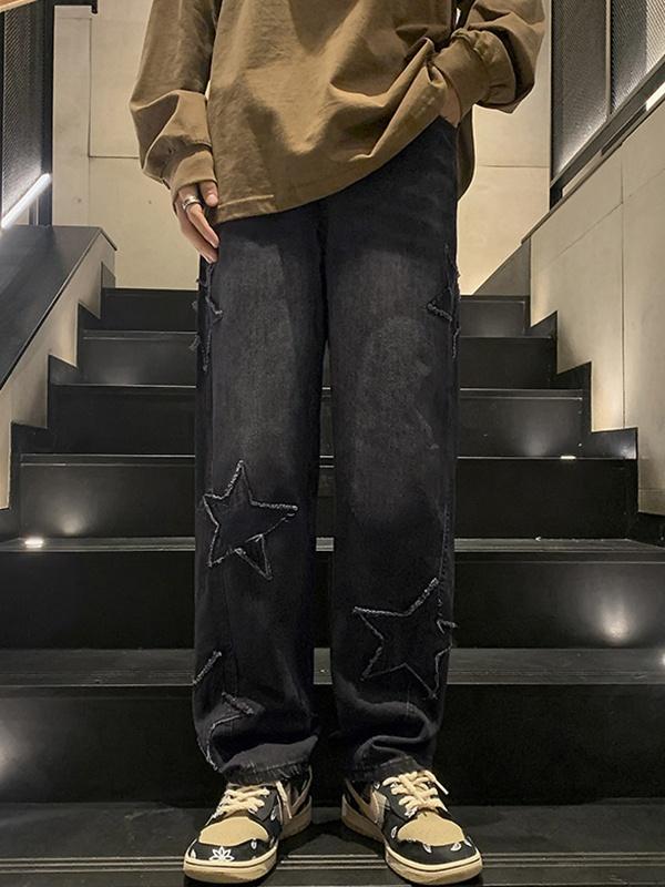 Men's Star Patchwork Loose Straight Leg Jean Product Image