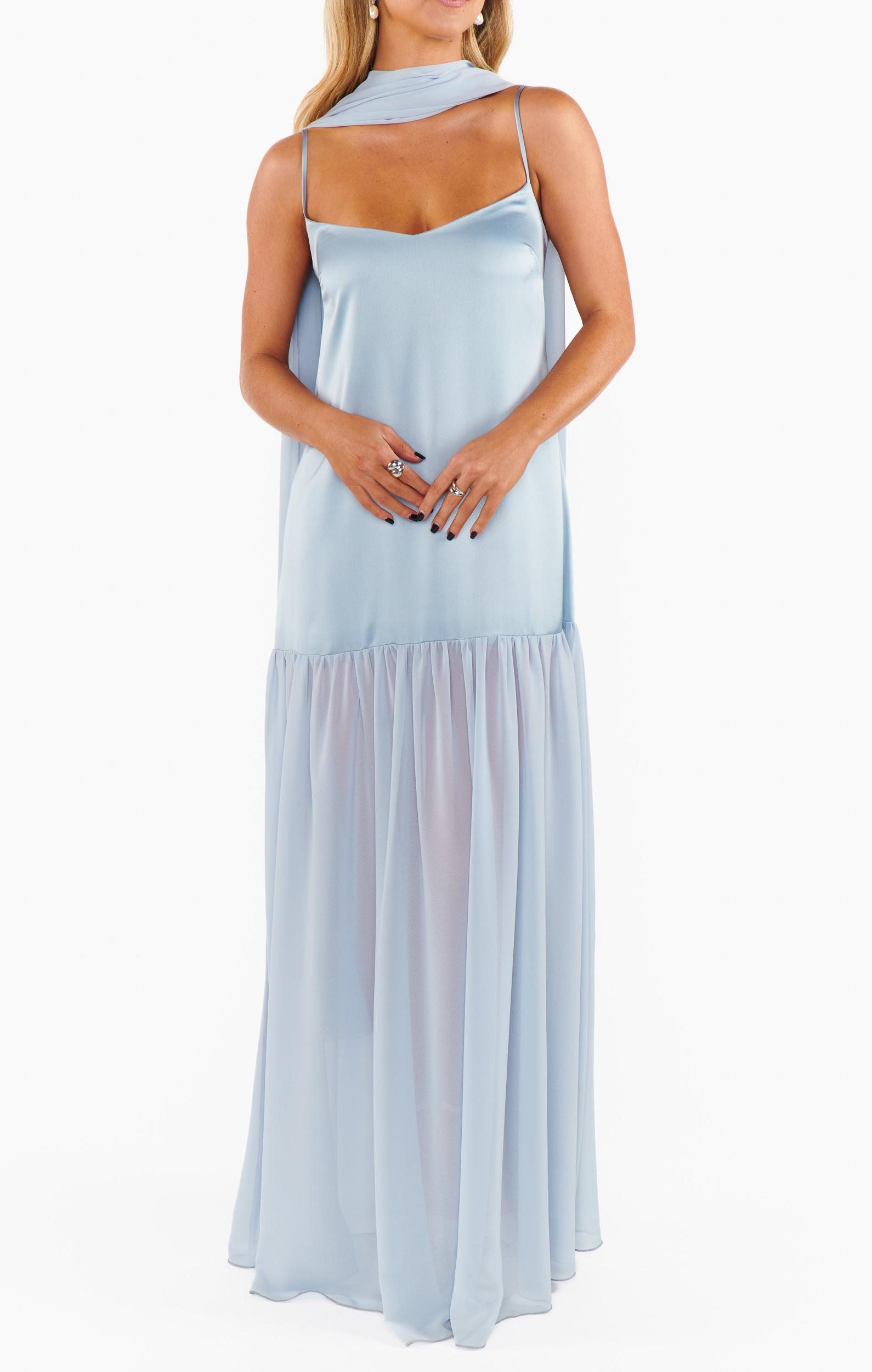 Dalia Maxi Dress ~ Steel Blue Luxe Satin Product Image