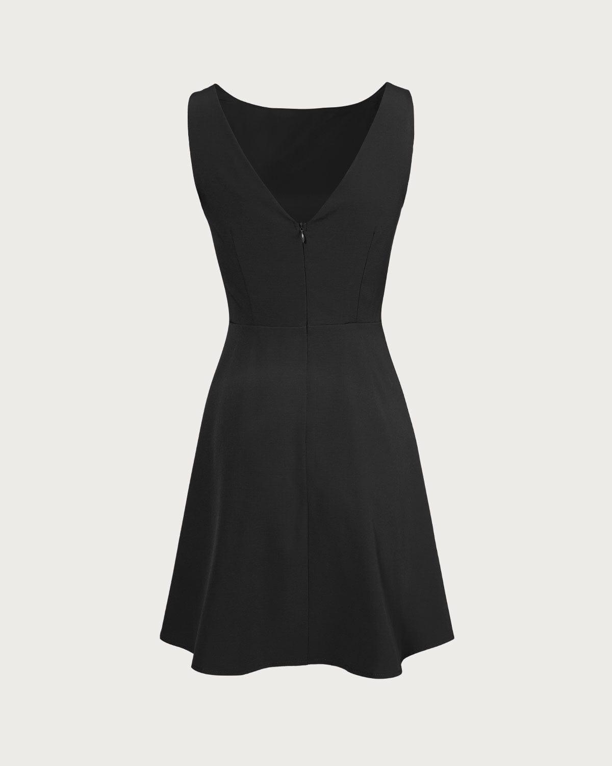 The Black Boat Neck High Waisted Mini Dress Product Image
