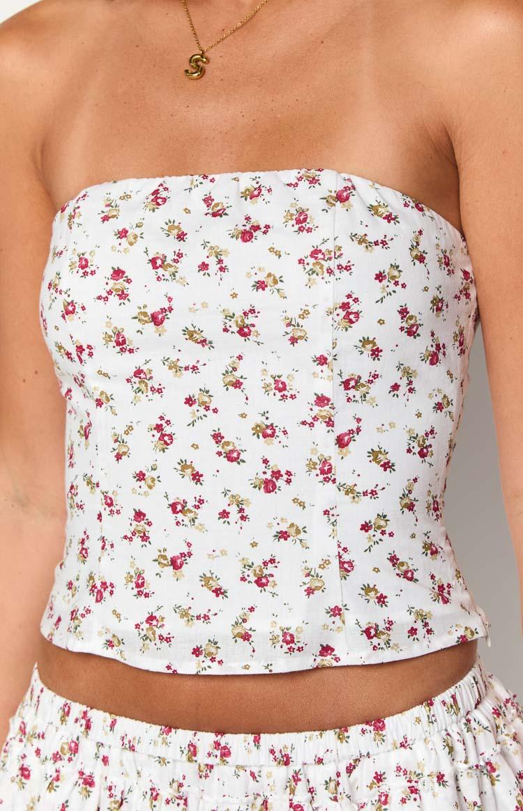 Paisley White Floral Strapless Top Girls Product Image