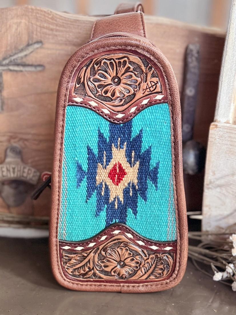 Darling Tooled Leather and Saddle Blanket Sling Bag - 2 Colors Product Image