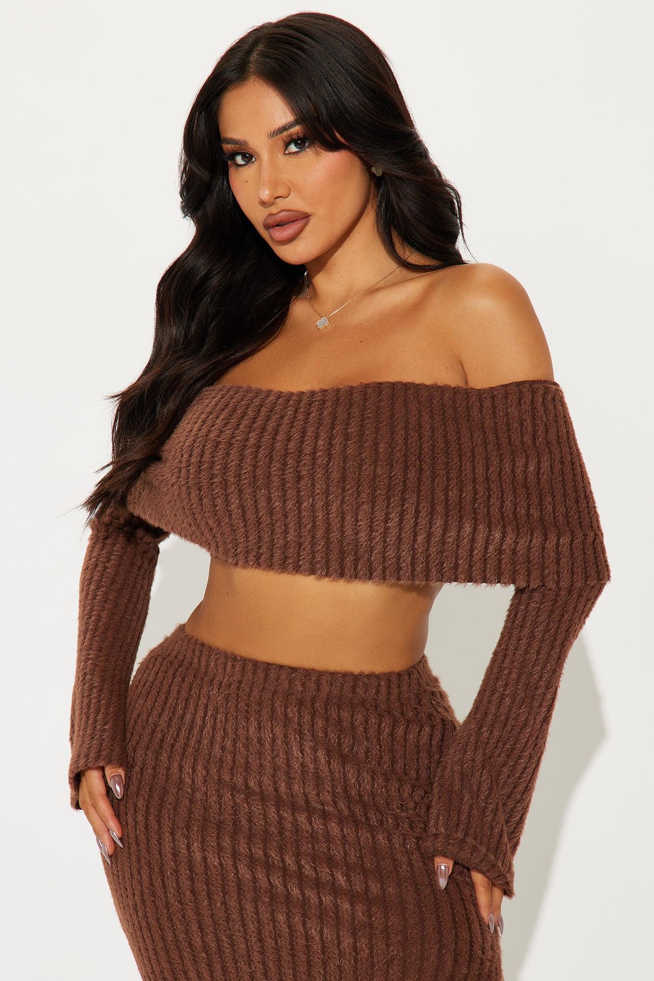 Always Sweet Sweater Skirt Set - Brown Product Image