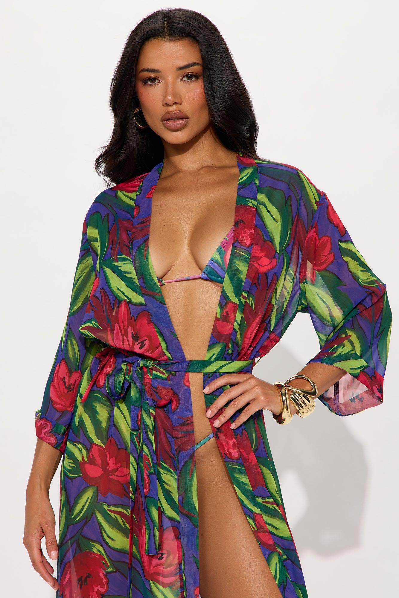 Sultry Summer Chiffon Maxi Cover Up Kimono - Purple/combo Product Image