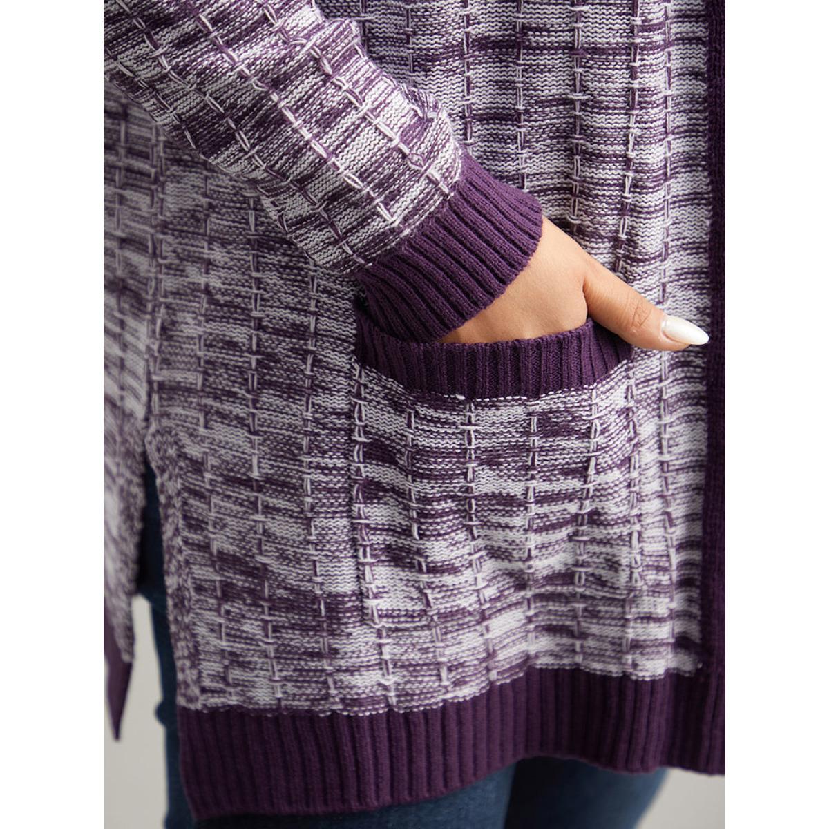 Plus Size Heather Split Side Patched Pocket Cardigan Eggplant Women Casual Loose Long Sleeve Dailywear Cardigans BloomChic 26/4X Product Image