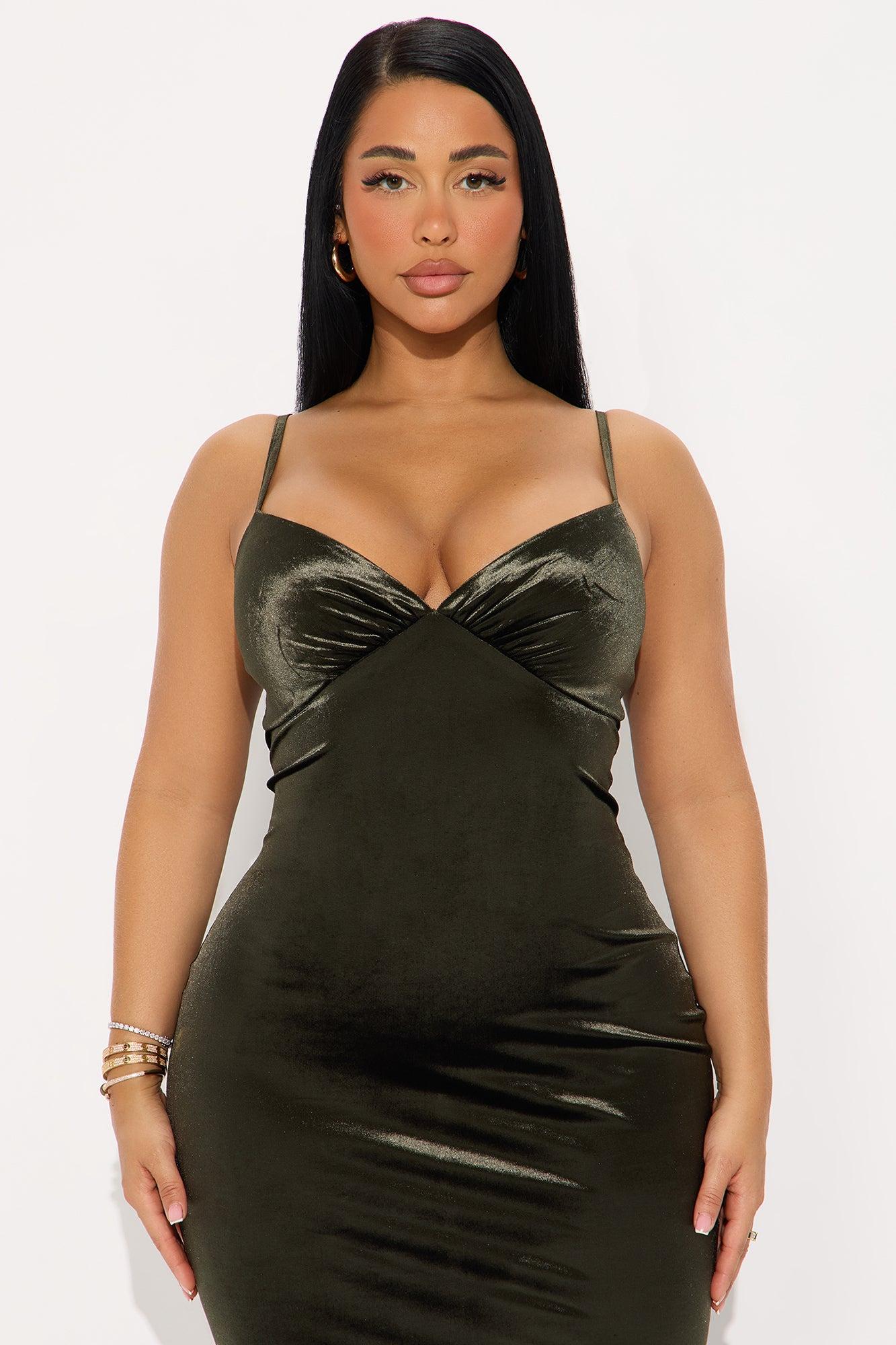 Velvet Pulse Caped Maxi Dress - Olive Product Image