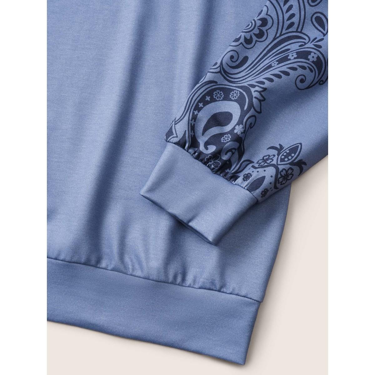 Plus Size Bandana Paisley Print Crew Neck Sweatshirt Women Cerulean Casual Printed Round Neck Dailywear Sweatshirts BloomChic 22-24/3X Product Image