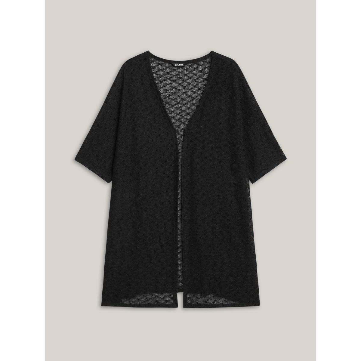 Plus Size Knit Textured Sheer Swim Kimono Cover-Up Women Black Casual Texture Loose Everyday-Casual Kimonos BloomChic 22-24/3X Product Image