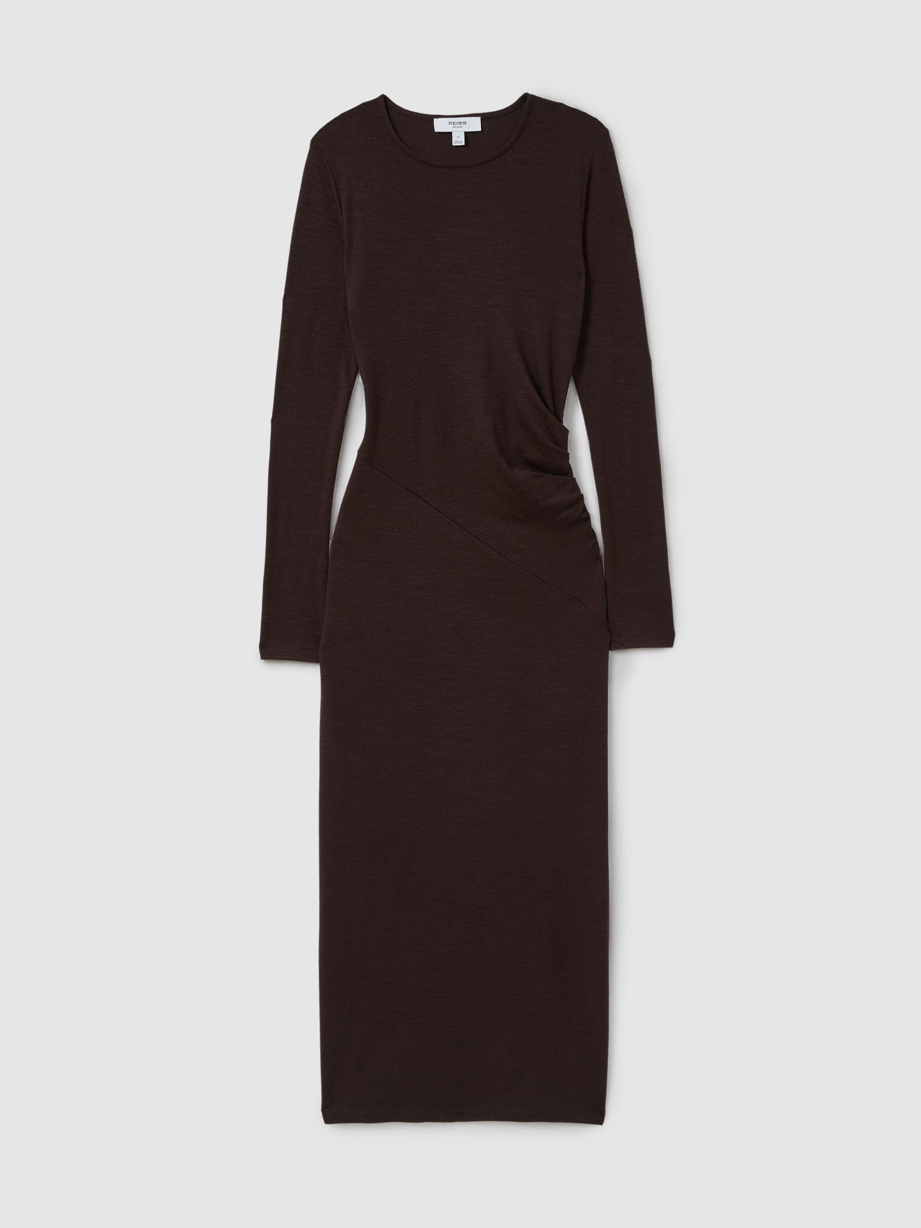 Wool Ruche Detail Midi Dress in Berry Product Image