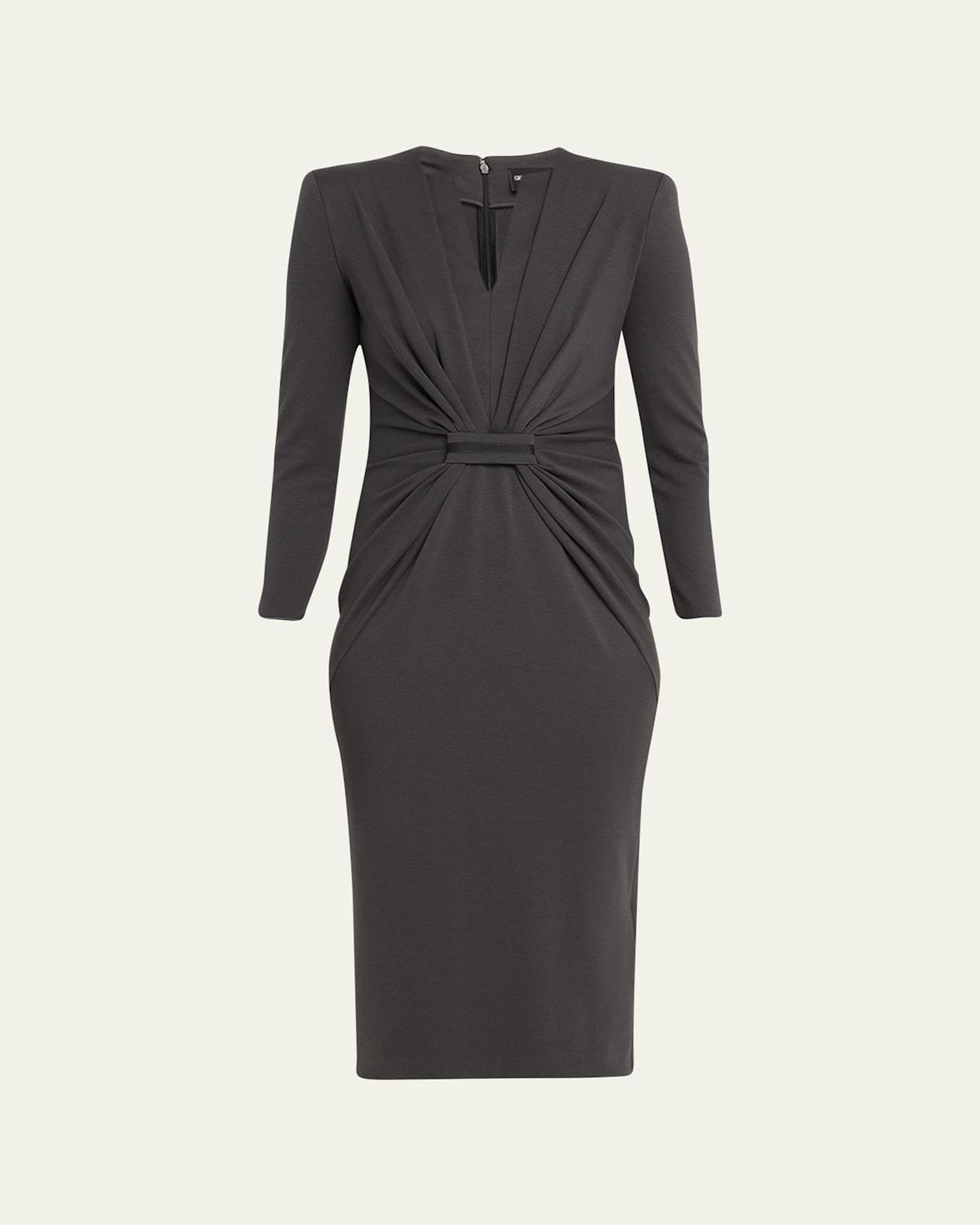 Tab-Front Gathered Jersey Sheath Dress Product Image