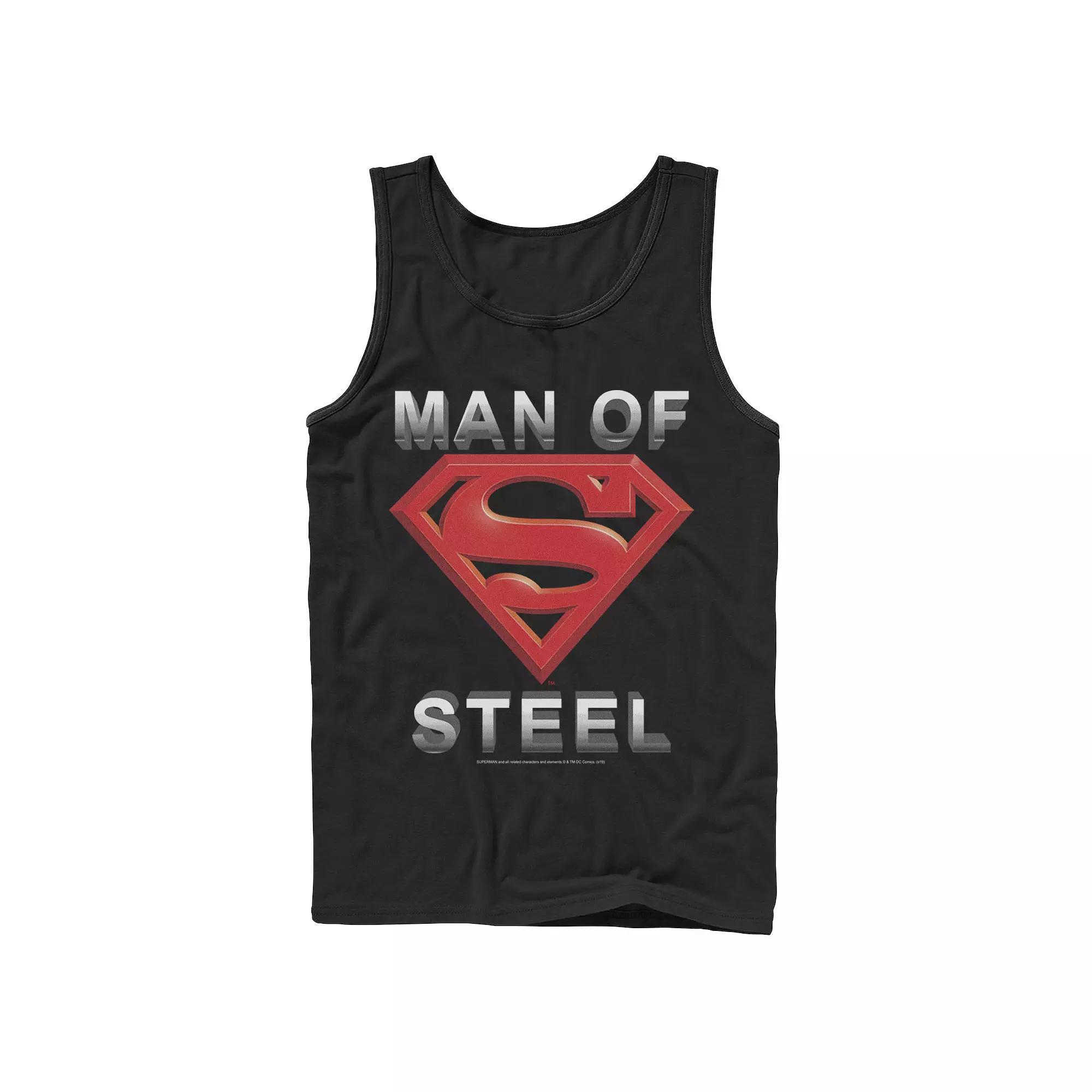 Men's DC Comics Superman Man Of Steel Text Logo Tank Top,  Product Image