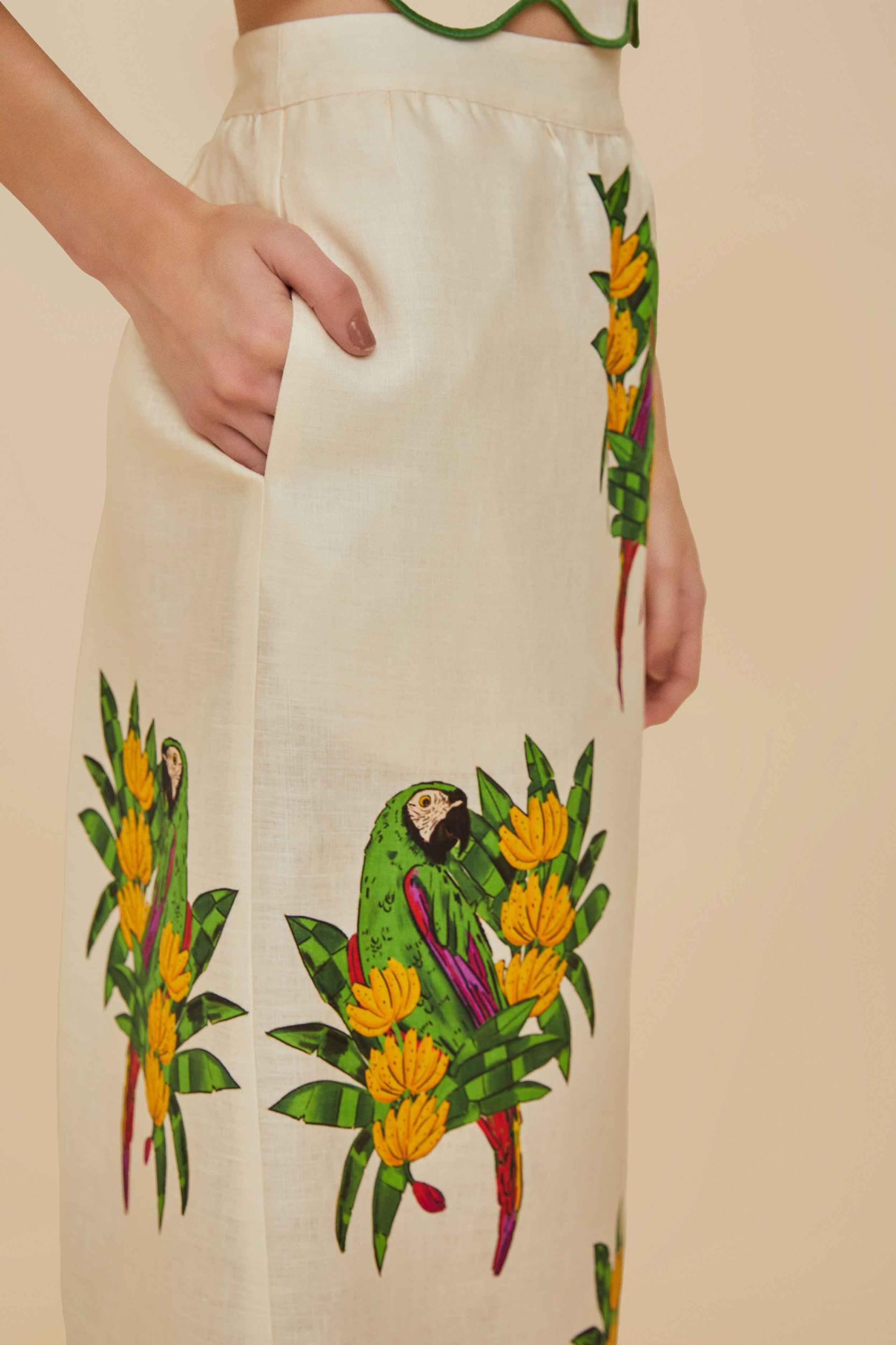 Off-White Maracana Bird Euroflax™ Premium Linen Midi Skirt Product Image