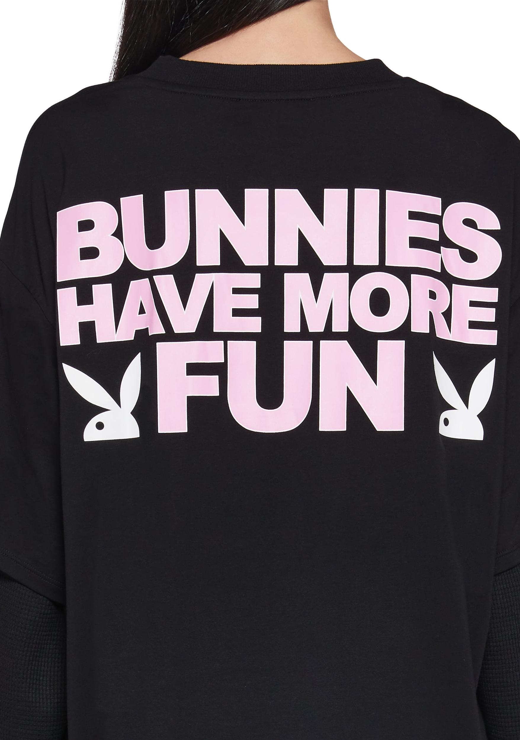Dolls Kill x Playboy Logo Bunnies Playmate Have More Fun Graphic Long Sleeve Top - Black Product Image