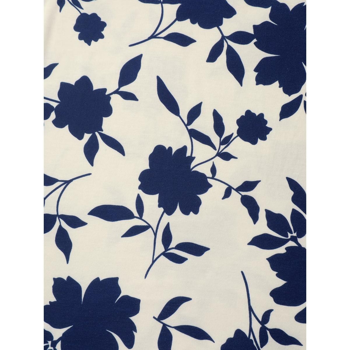 Plus Size Silhouette Floral Print Contrast Hem T-Shirt Apricot Women Casual Contrast Natural Flowers V-neck Everyday T-shirts BloomChic 18-20/2X Product Image