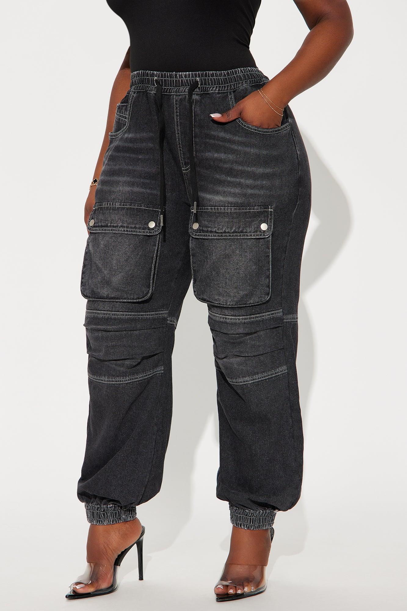 On A Different Level Cargo Denim Joggers - Black Product Image
