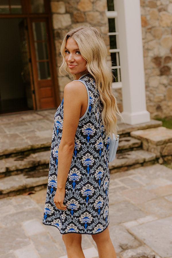 Chic Statement Floral Knit Mini Dress in Navy Product Image