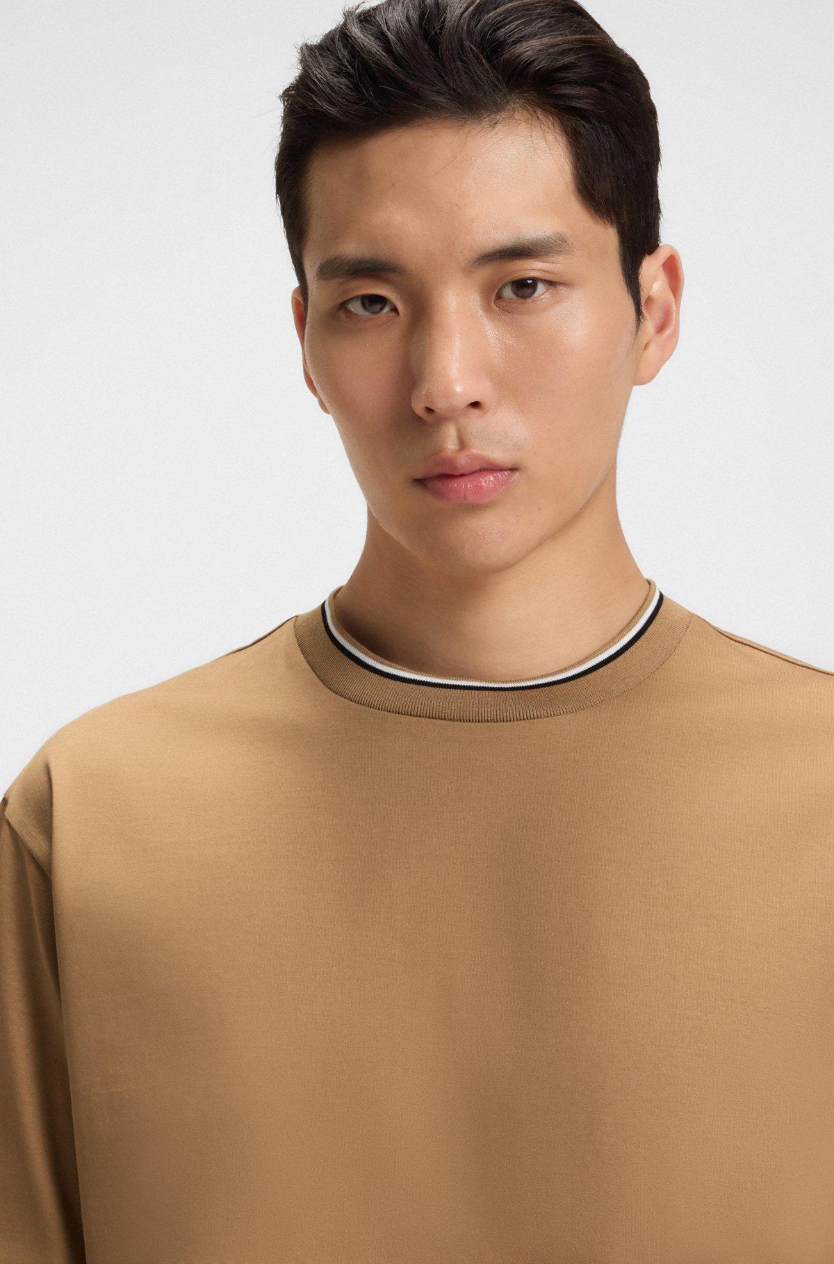 Mercerized-cotton T-shirt with striped cuffs Product Image