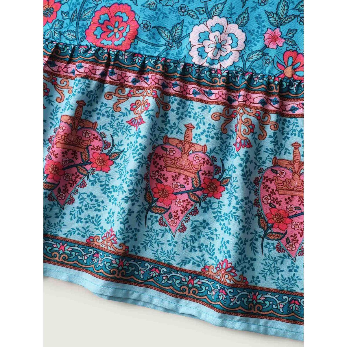 Plus Size Floral Fun Wide-Waist Maxi Skirt Women Cerulean Resort Patchwork Low stretch Slanted pocket Vacation Skirts BloomChic 18-20/2X Product Image