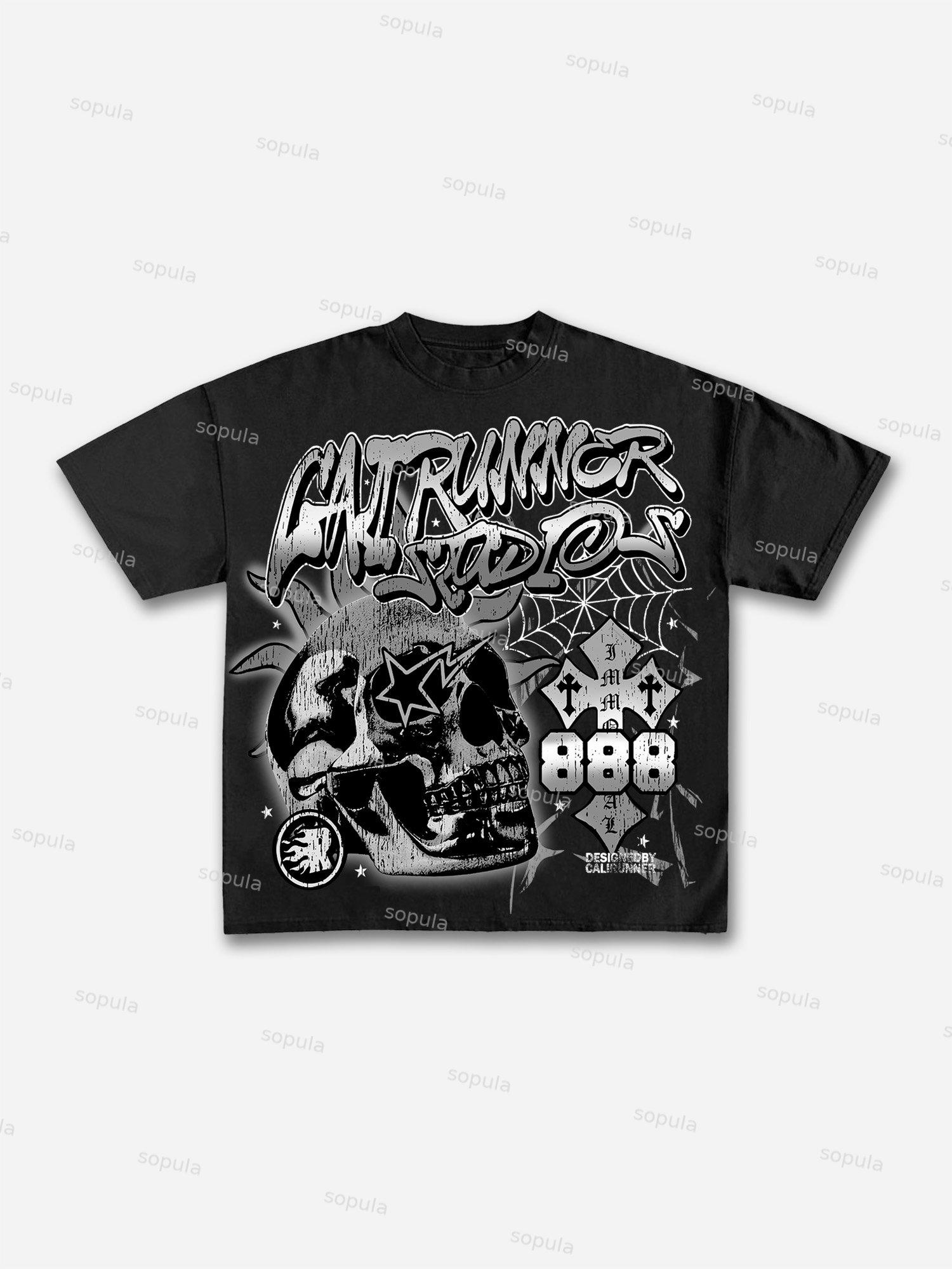 Mens Flame Abstract Skull Graphic Cotton T-Shirt Product Image