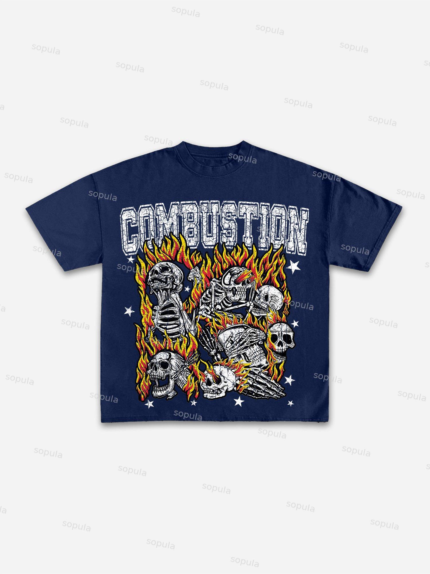 Combustion Skull Graphic Print Cotton T-shirt Product Image