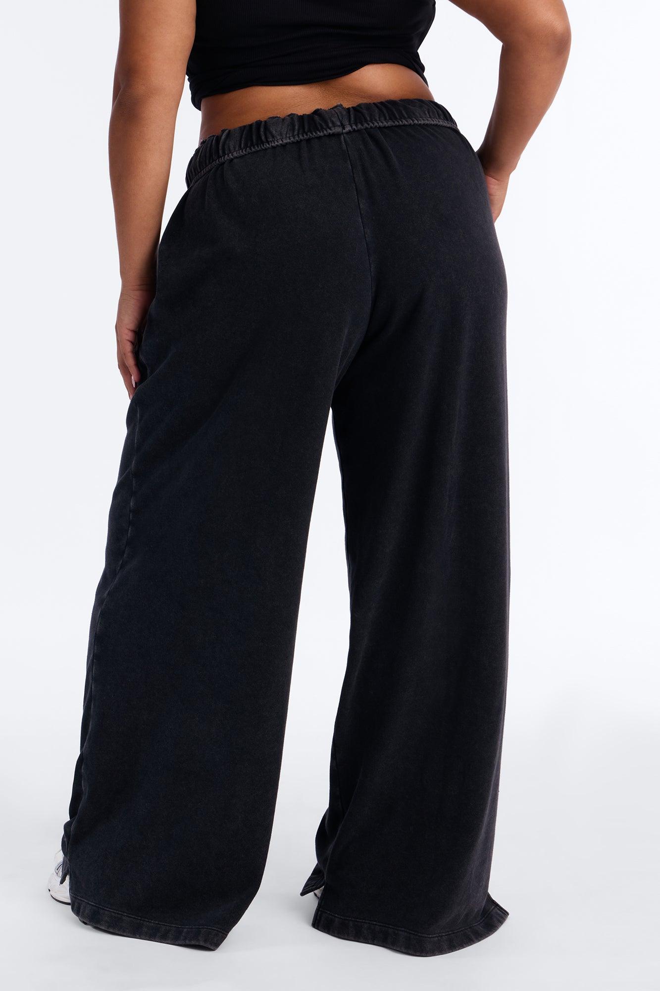 Sophia French Terry Foldover Waist Washed Sweatpant - Black Female Product Image