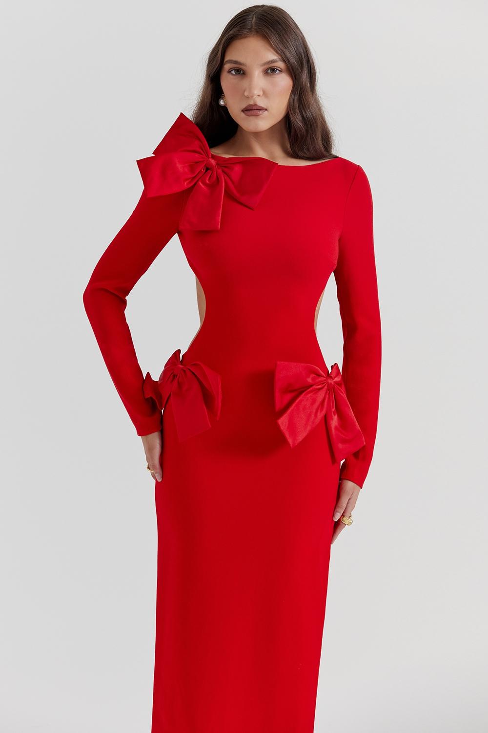 Lavele  red bow maxi dress Product Image