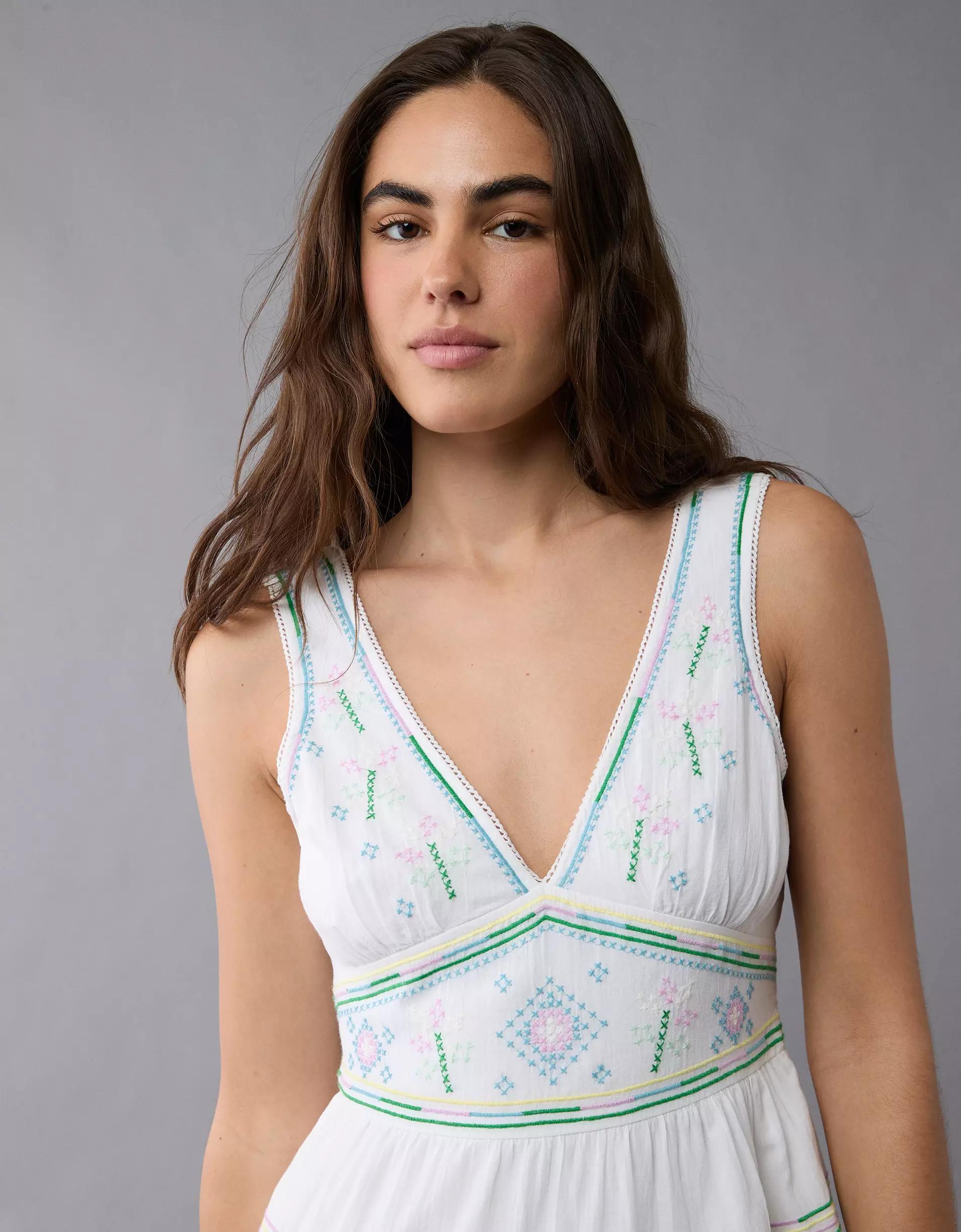 AE V-Neck Embroidered Mini Dress Product Image