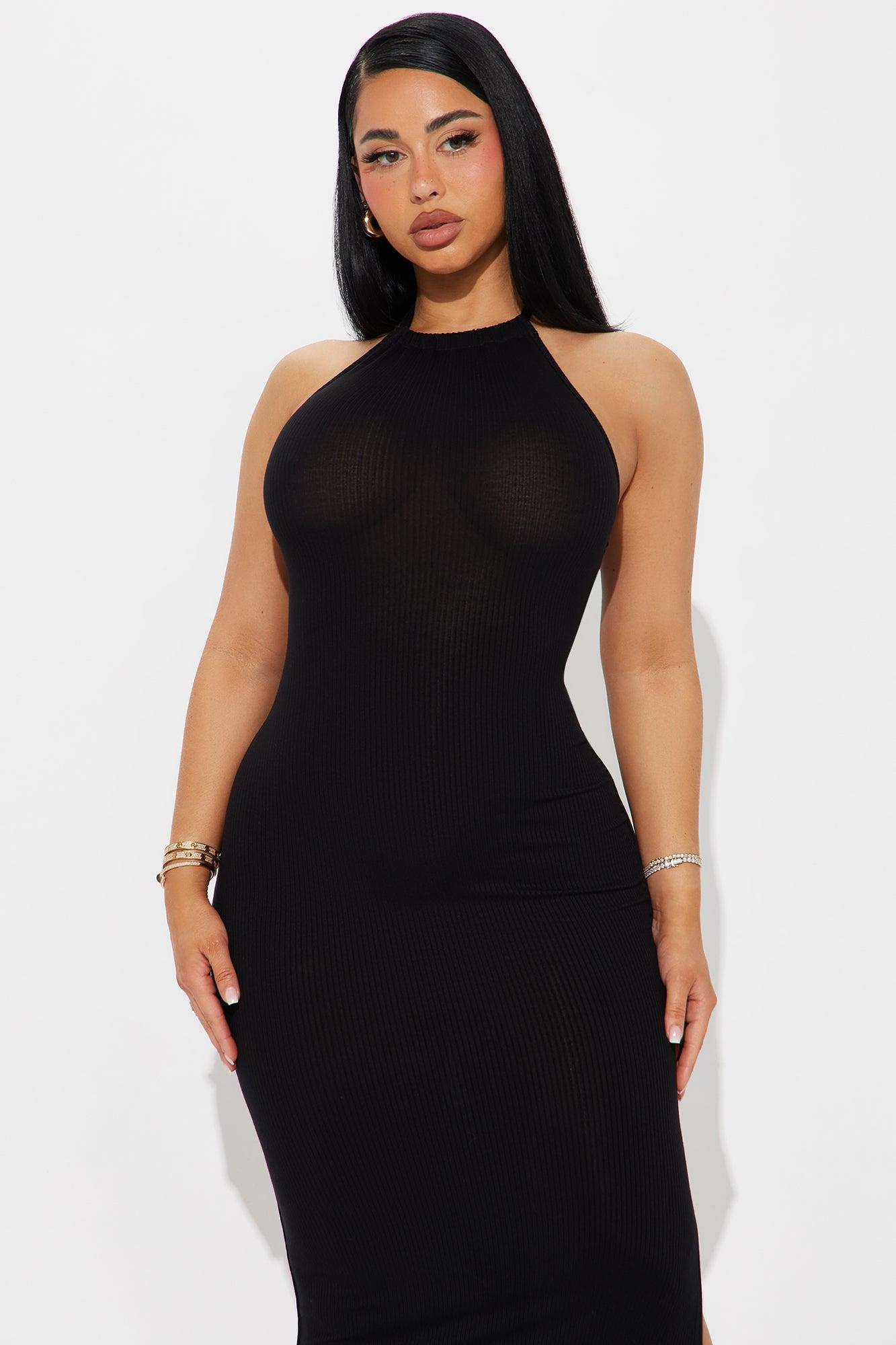 Caitlin Ribbed Midi Dress - Black Product Image