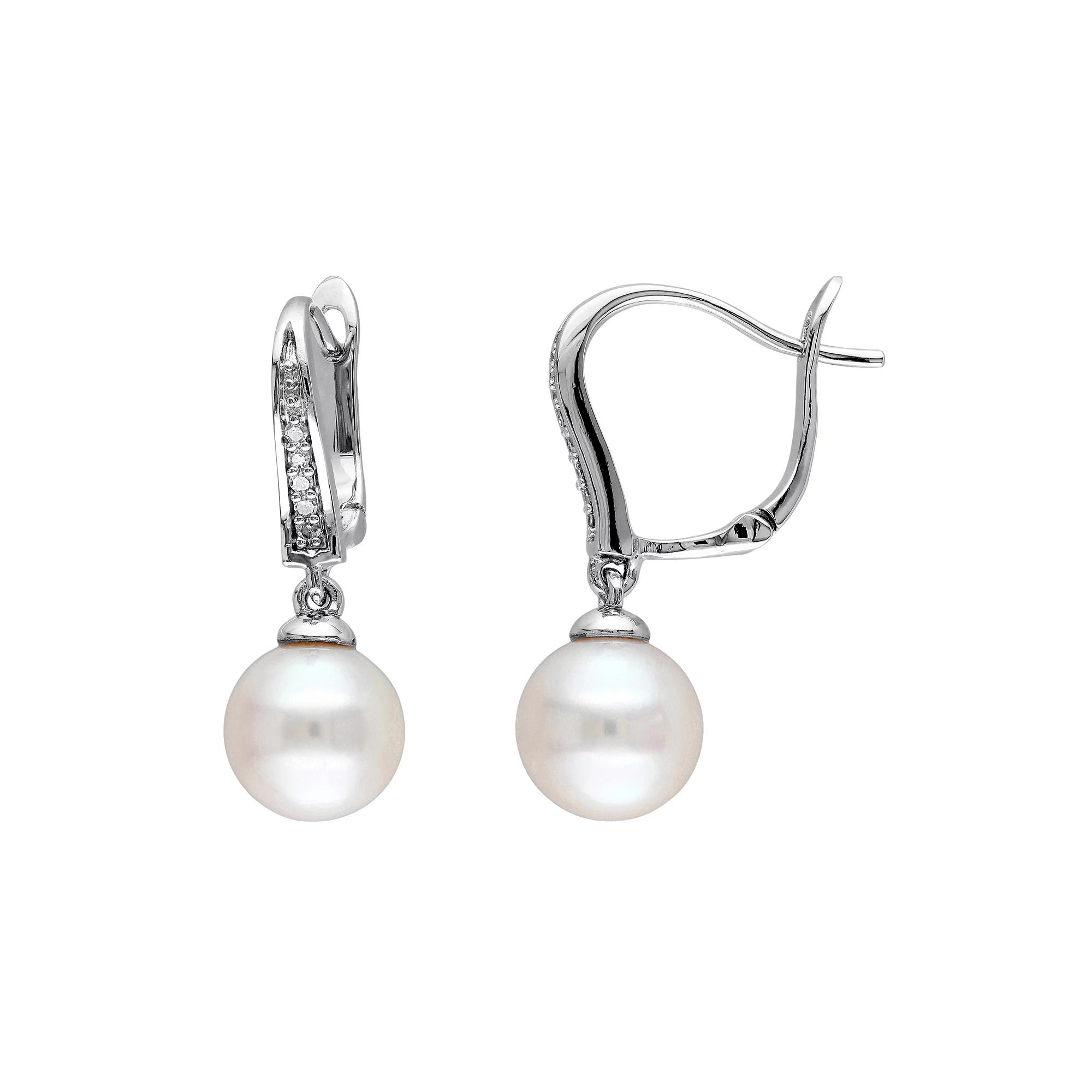 Stella Grace Freshwater Cultured Pearl & Diamond Accent Sterling Silver Drop Earrings, Women's, White Product Image