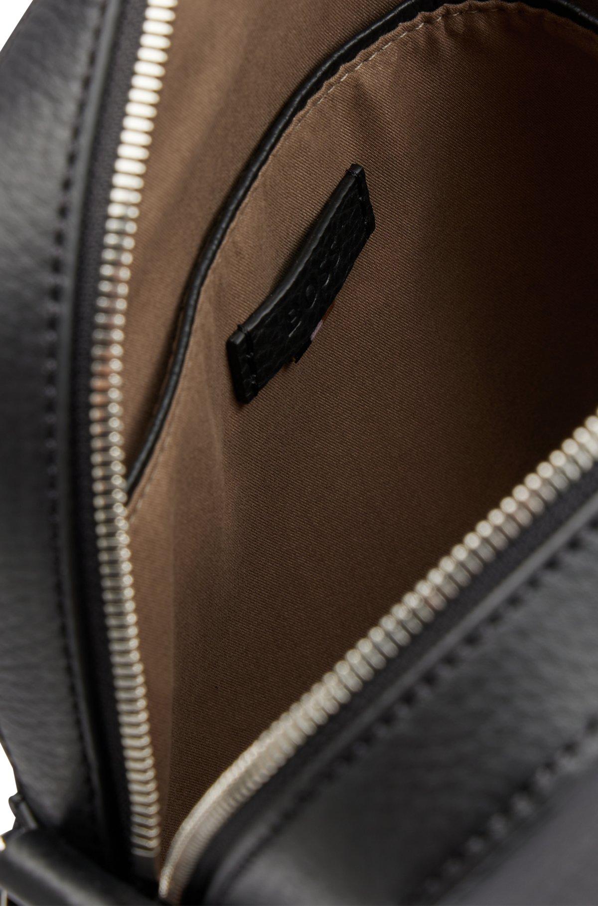 BOSS - Reporter bag in grained Italian leather with embossed logo - Black Product Image