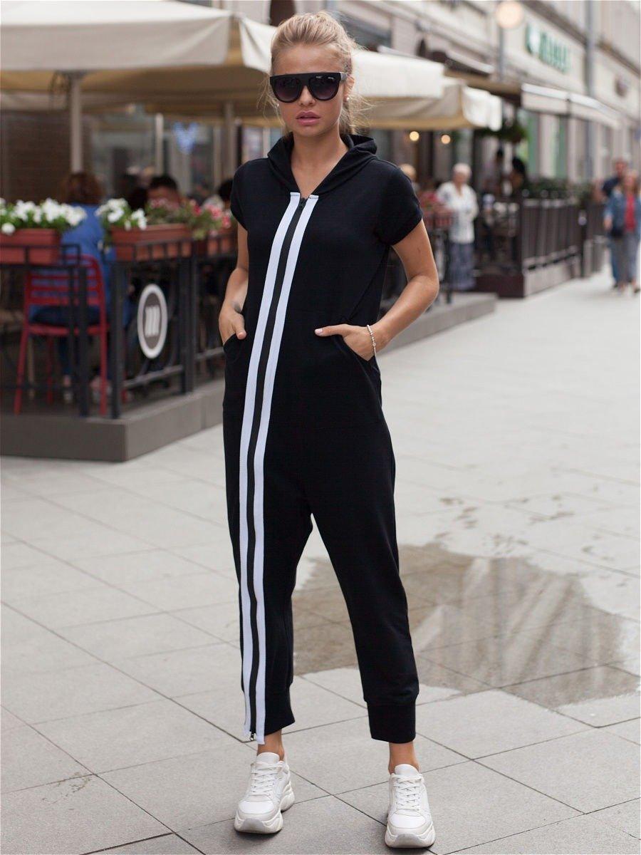 Fashion Stripes Zipper Hooded Jumpsuits Product Image