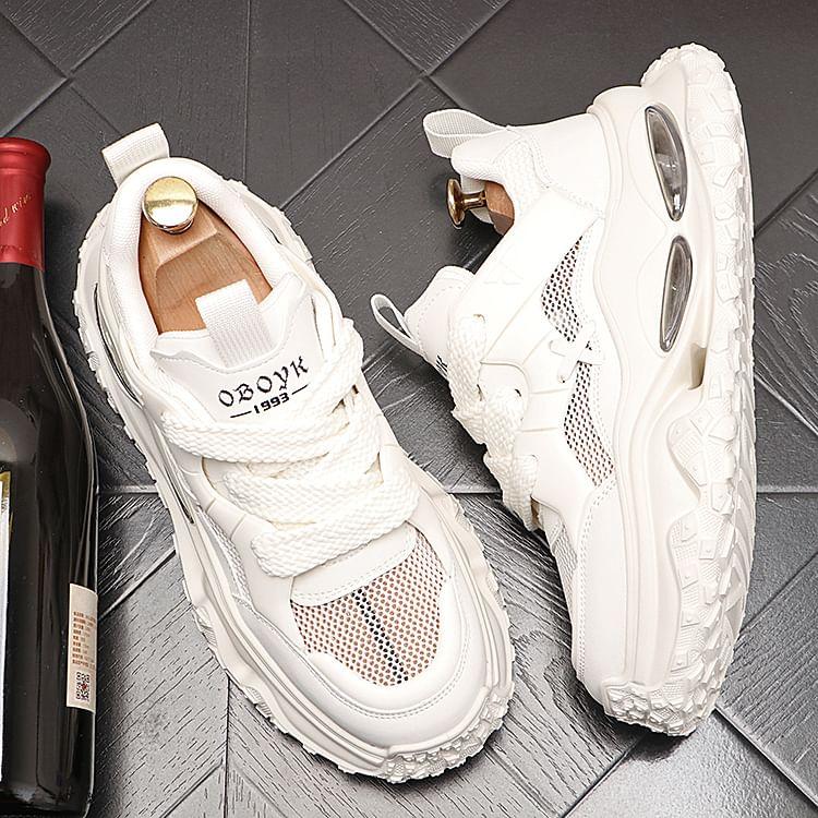 Hidden Wedge Mesh Panel Lace-Up Sneakers Product Image