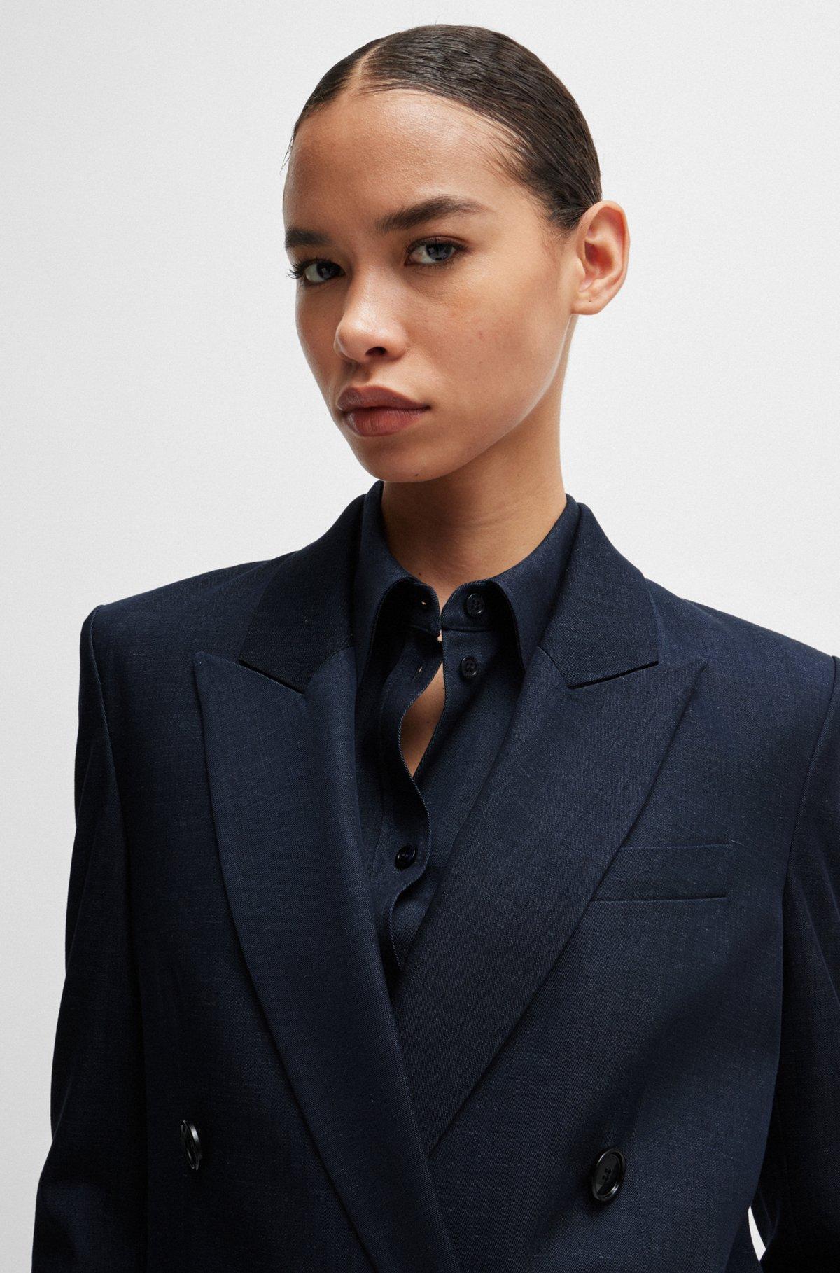 Regular-fit long-length jacket in denim-effect twill Product Image