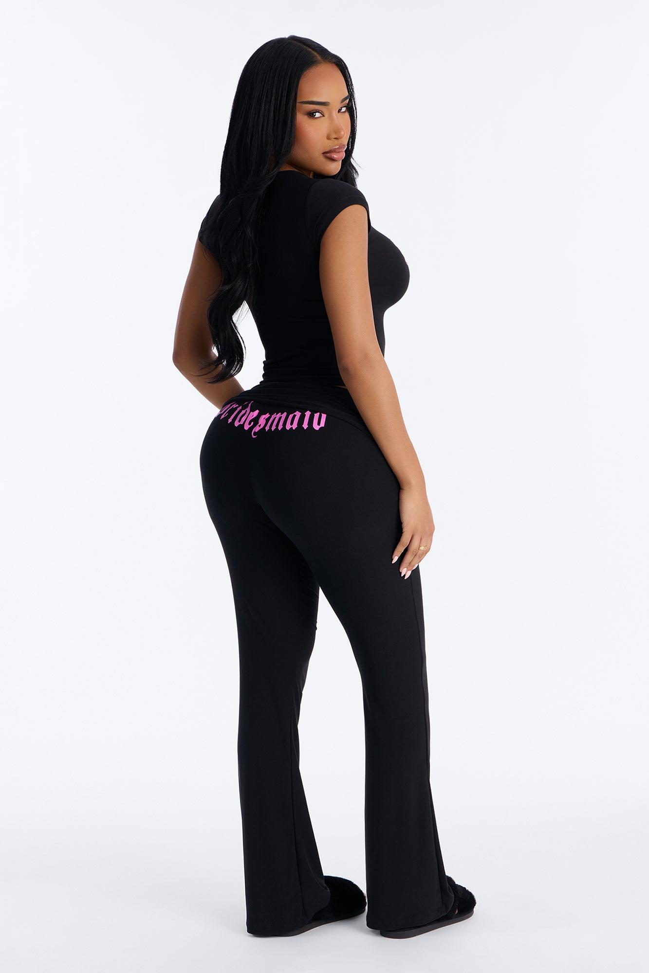 Y2K Bridesmaid PJ Pant Set - Black/Pink Female Product Image