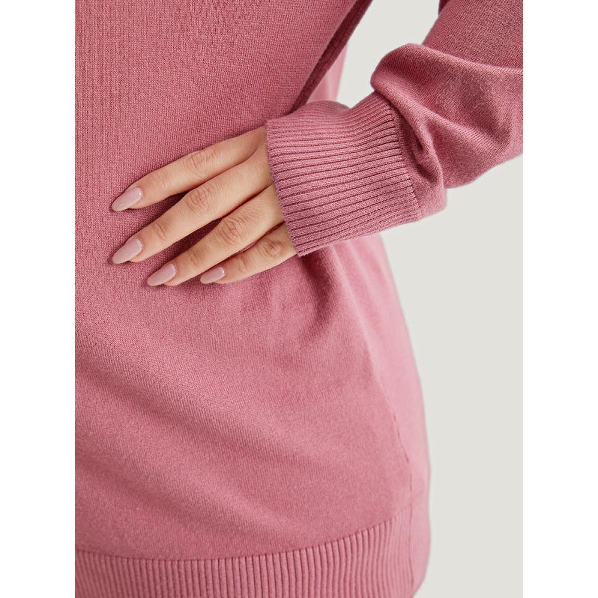 Plus Size Supersoft Essentials Solid Cut Out Patchwork Pullover DustyPink Women Casual Loose Long Sleeve V-neck Dailywear Pullovers BloomChic 26/4X Product Image