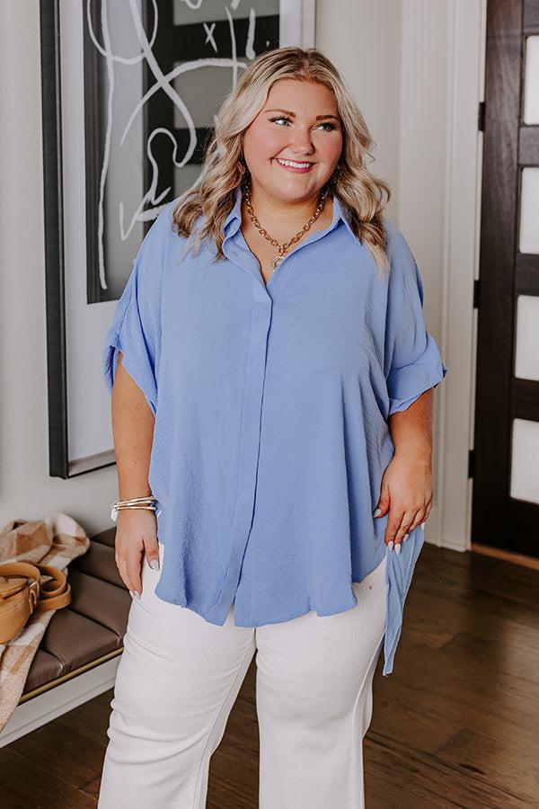 Destined For Decadence Button Up In Sky Blue Curves Product Image