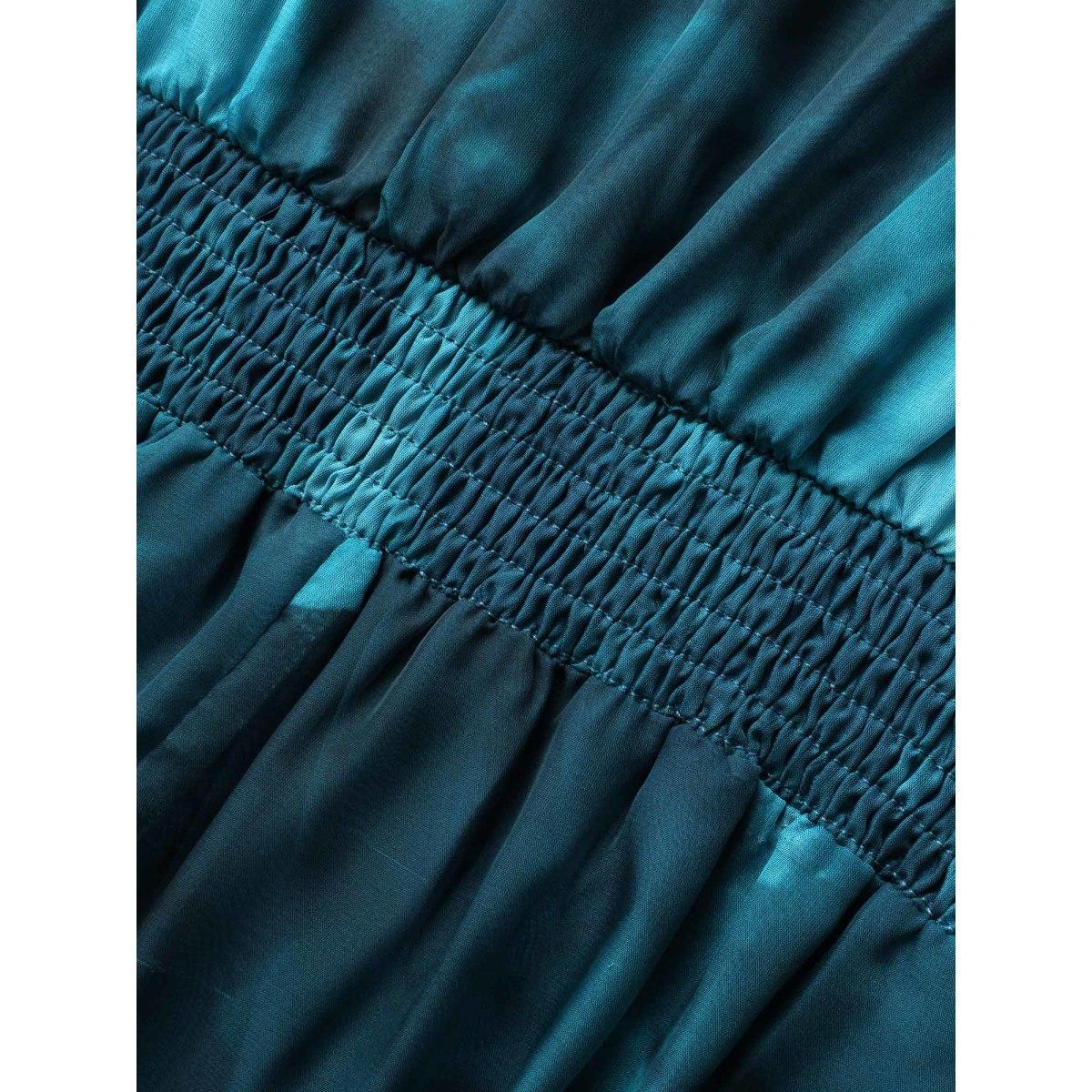 Plus Size Water Ripple Print Mesh Ruffles Shirred Dress Aegean Women Cocktail See through Party Curvy Bloomchic 28/5X Product Image