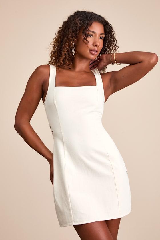 Daytime Delights Cream Cotton Twill Cutout Flower Mini Dress Product Image