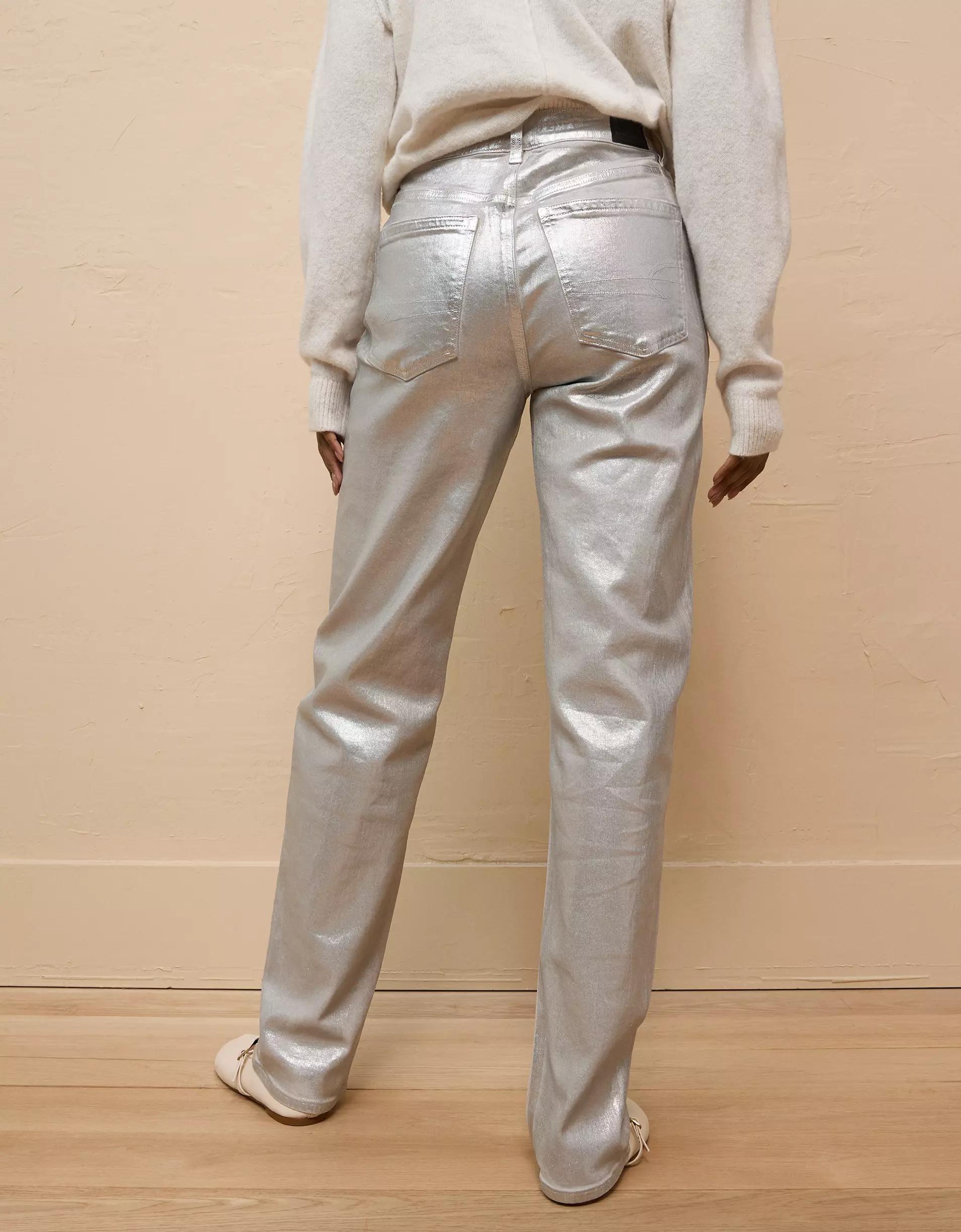 AE Stretch Metallic Super High-Waisted Baggy Straight Jean Product Image