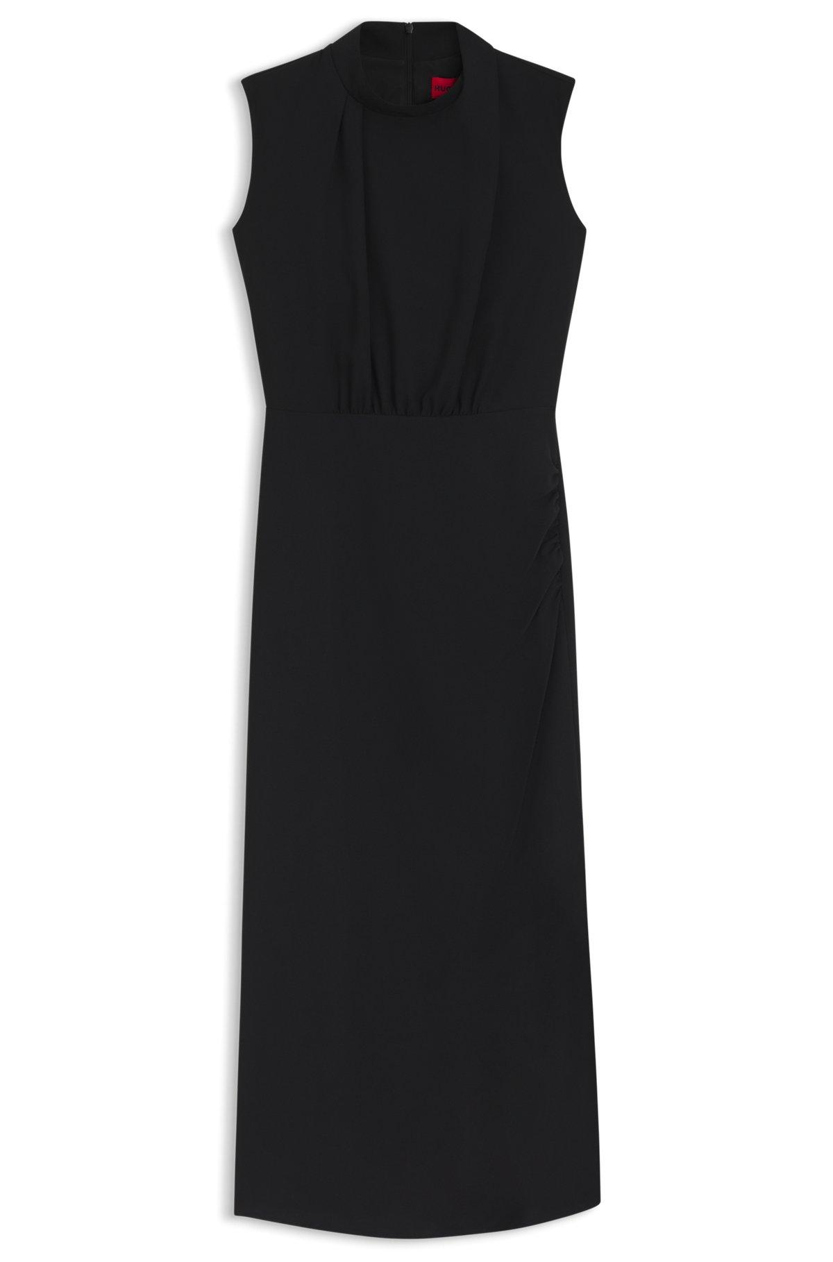 HUGO - Long-length dress in crepe with draped mock neckline - Black Product Image