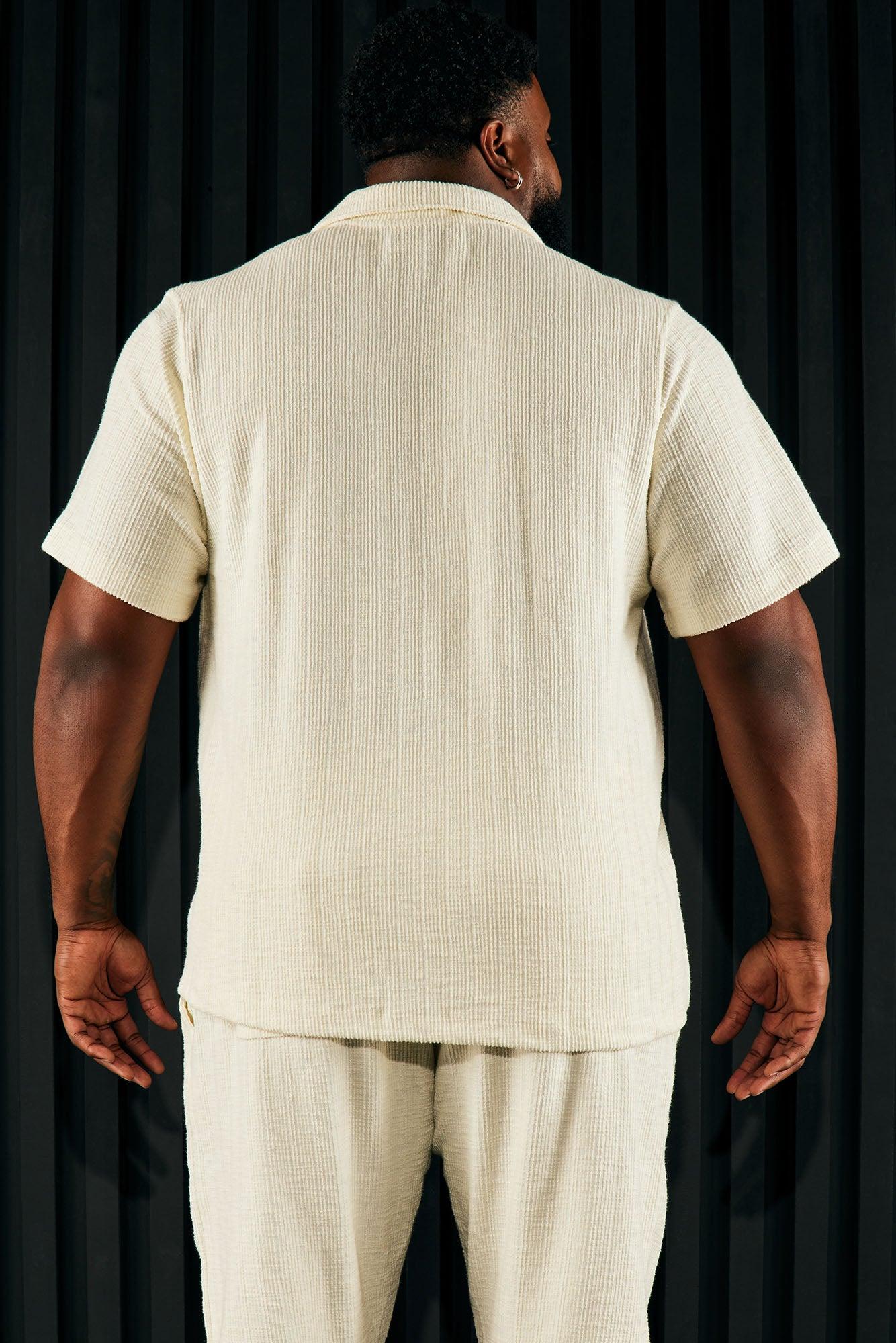 Dean Textured Short Sleeve Button Up Shirt - Cream Product Image