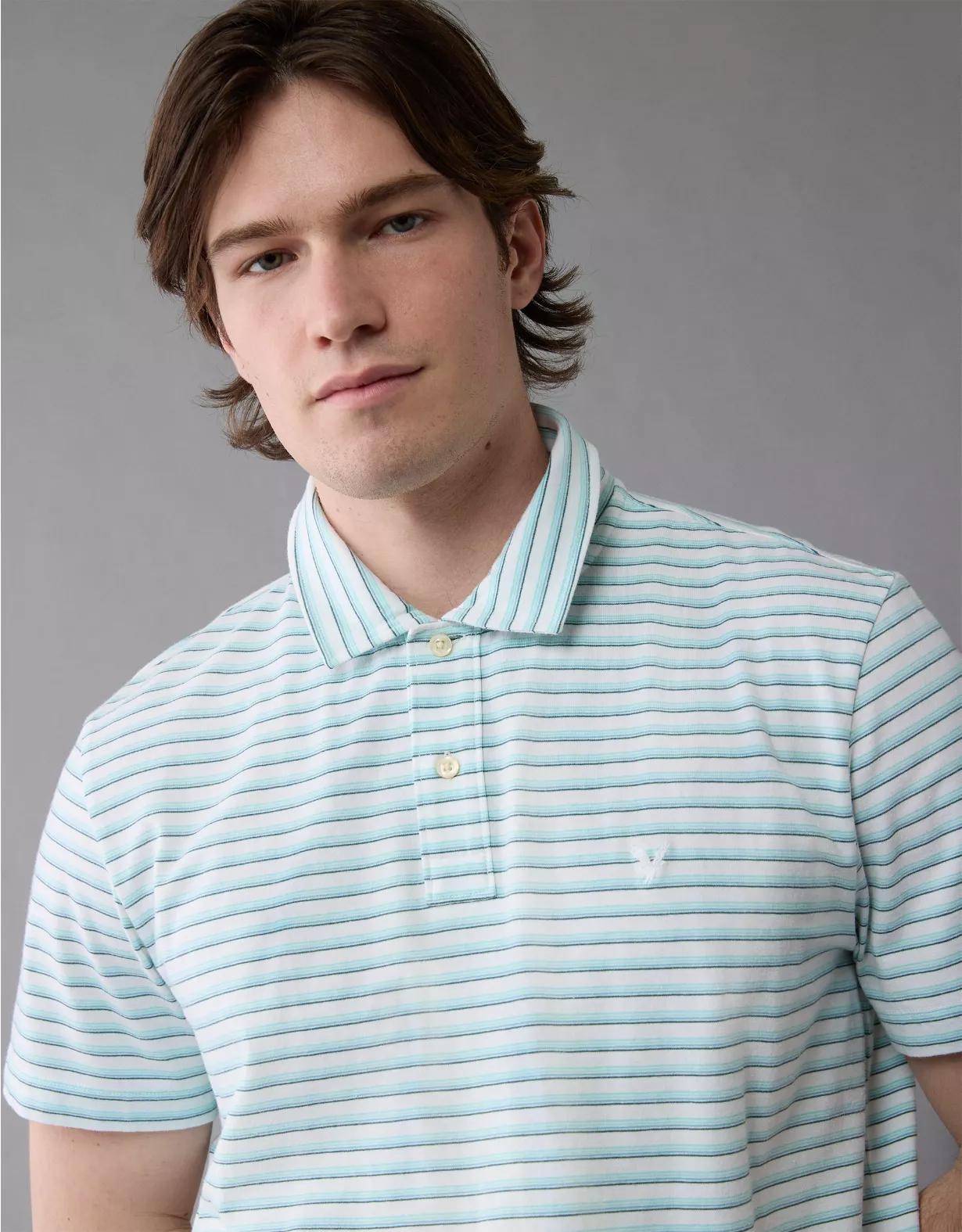 AE 24/7 Club Logo Striped Polo Shirt Product Image