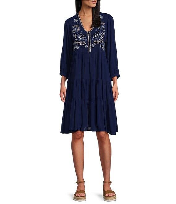 Nurture V-Neck 3/4 Sleeve Tier Dress Product Image